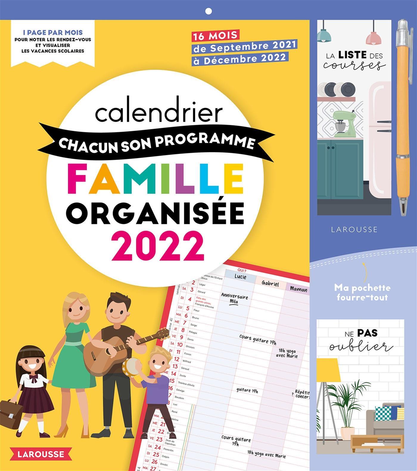 Grand calendrier mensuel famille organisée 2024 : Larousse: :  Livres