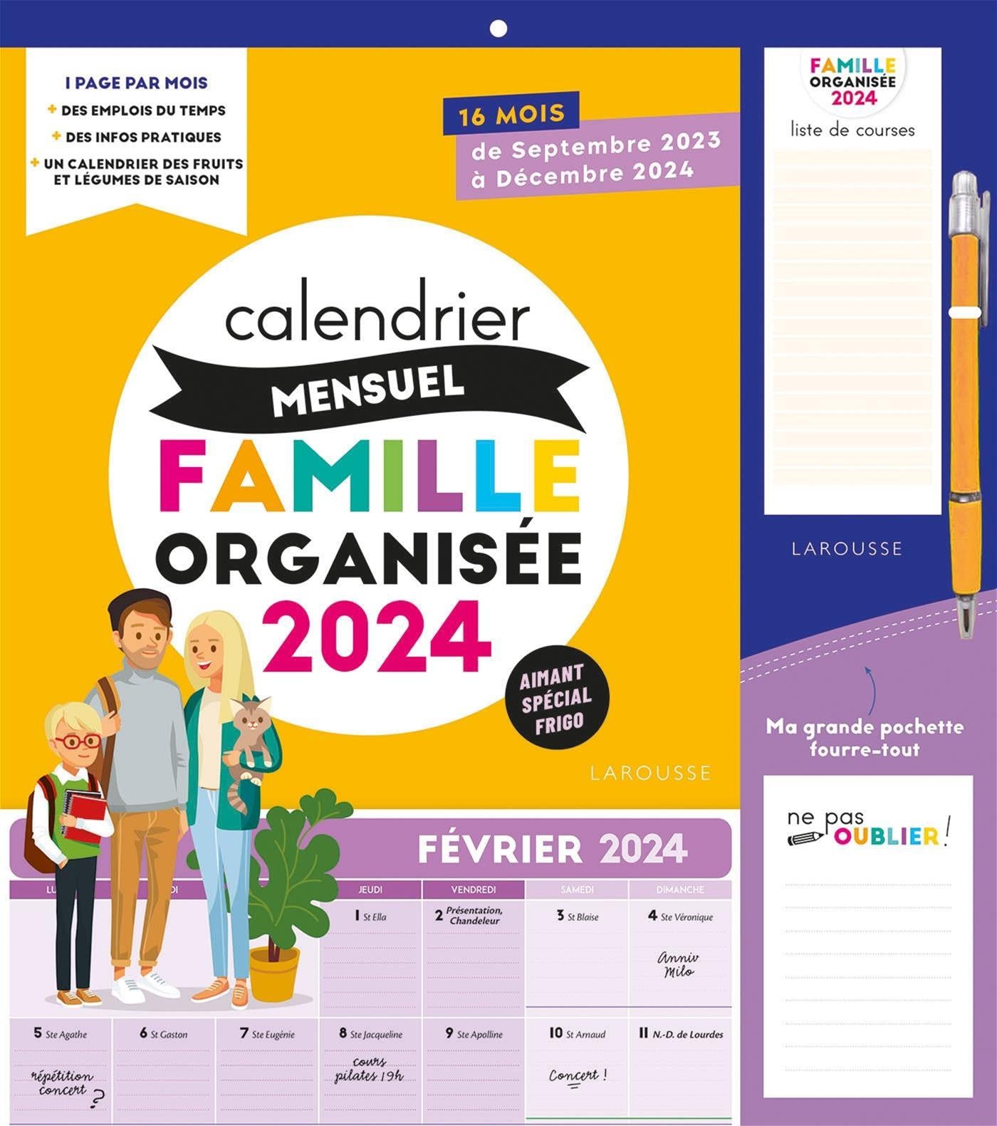 Calendrier mensuel Famille organisée 2024 – QUB livre
