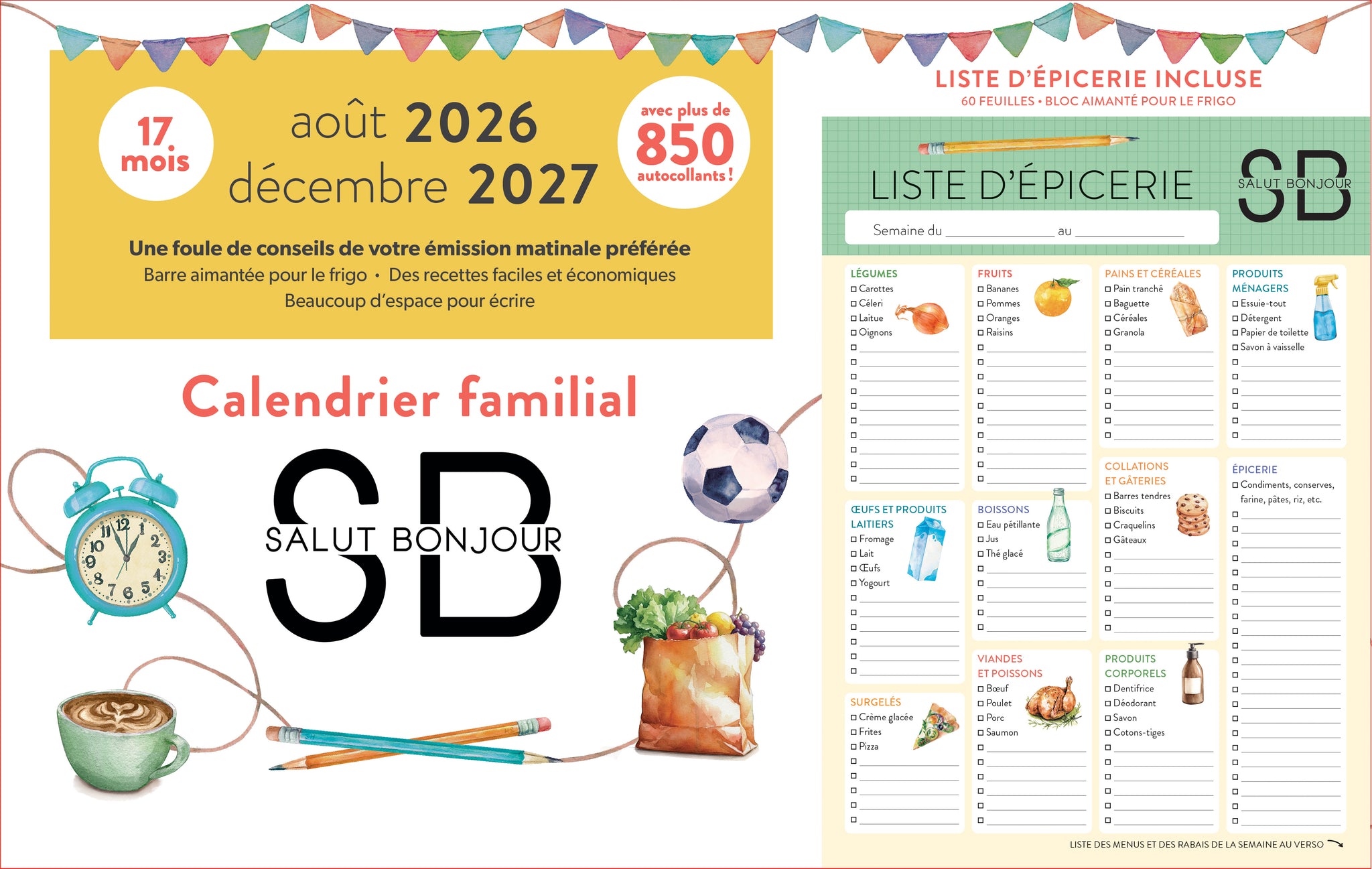 Calendrier 2026-2027 + Liste d'épicerie Salut Bonjour NÉ